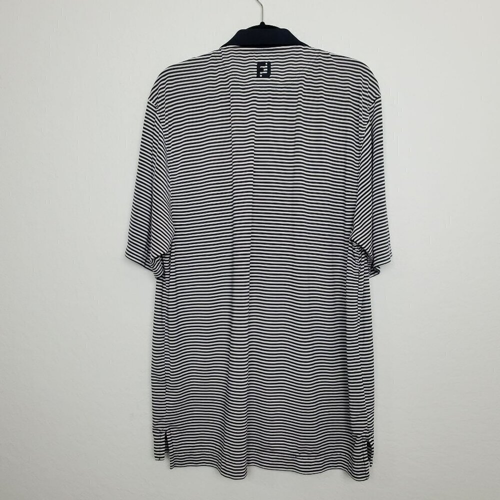 FootJoy Mens Golf Polo Size M Blue White Striped Short Sleeve Button LOGO - Picture 7 of 9